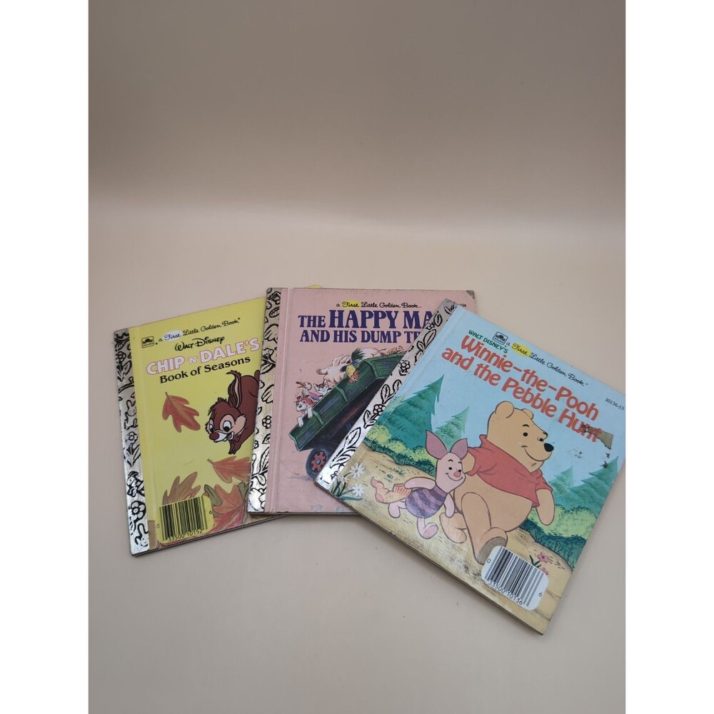 Lot Of 3 Mini Golden Books: Chip 'N Dale's, The Happy Man & His Dump Truck,Pooh